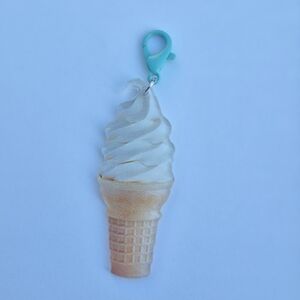 Ice Cream Cone Charm Keychain - White & Tan
